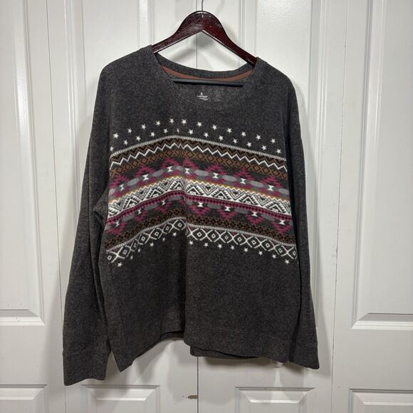 Cuddl Duds Sweater Womens XXL Gray Fair Isle Pullover Cozy Winter Cottagecore - Picture 1 of 6
